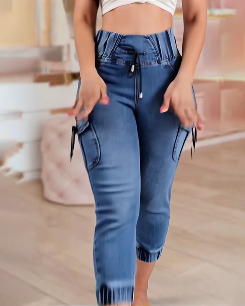 Jeans Dragsko Ficka Capri