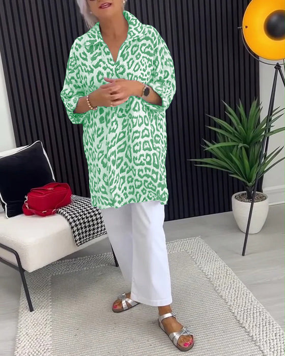 Blus Krage Leopardmönster