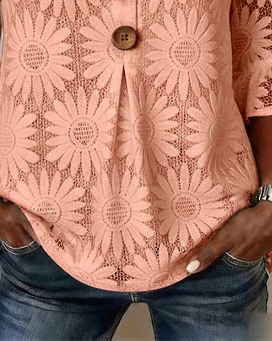 Blus Med Ruffle-Mönster Och Volangärmar