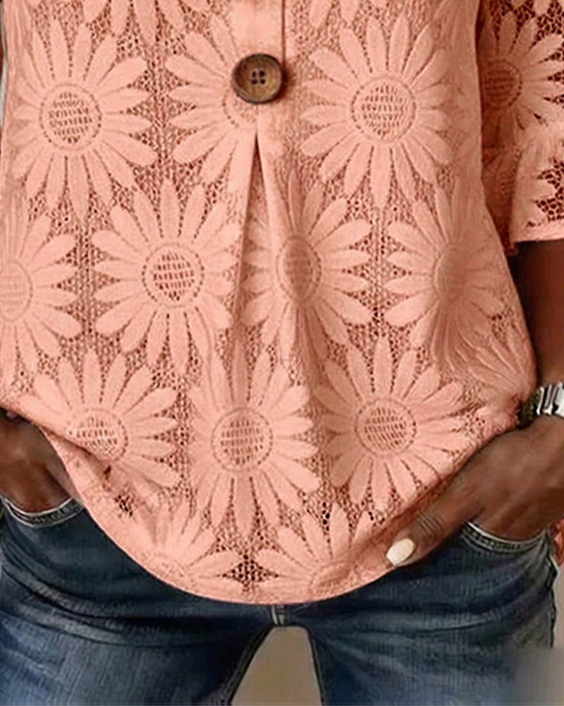 Blus Med Ruffle-Mönster Och Volangärmar