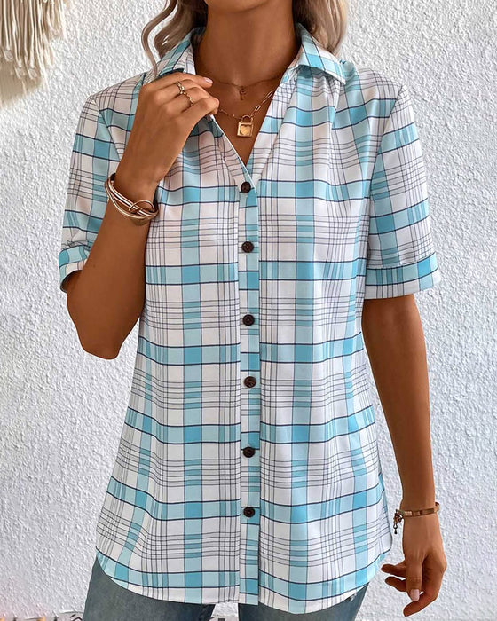 Blus med kavajkrage och rutigt tryck