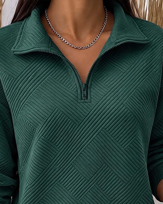 Sweatshirt Enfärgad Halv Dragkedja Kavajkrage