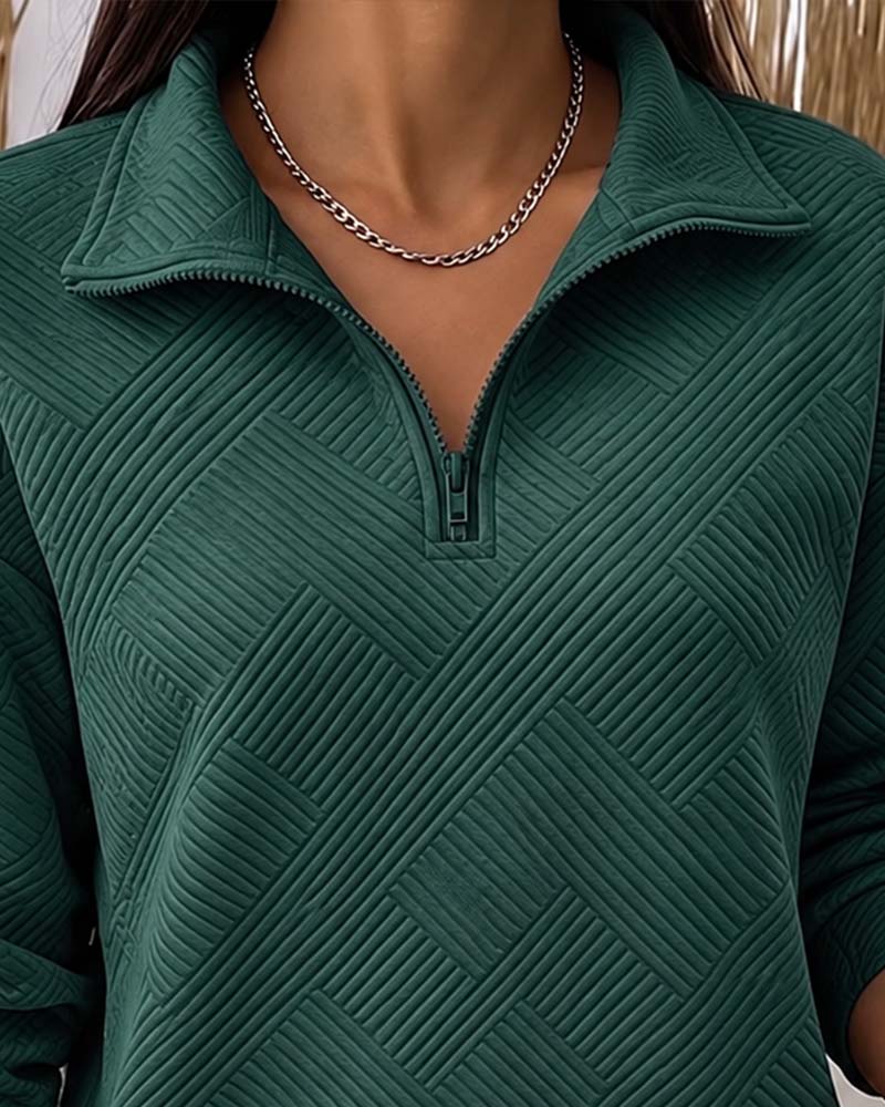 Sweatshirt Enfärgad Halv Dragkedja Kavajkrage