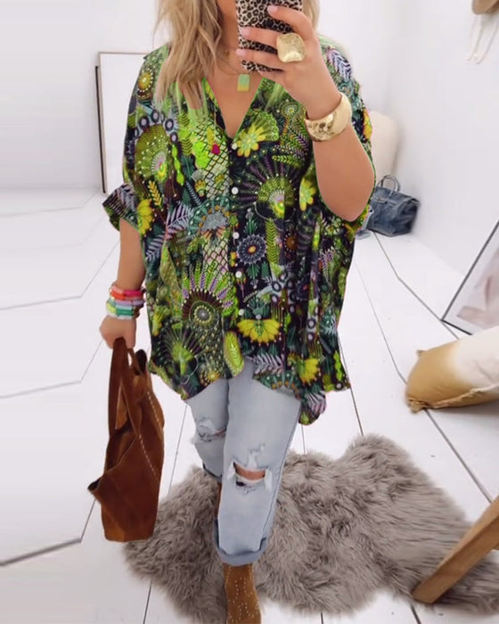 Blus Lös Mode Tryckt