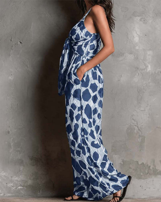 Jumpsuit Leopardmönster Hängslor Bredbent