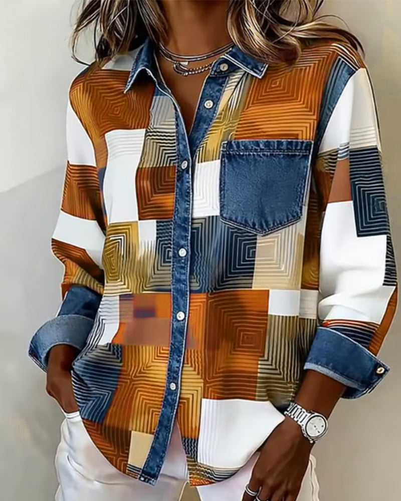 Färgblock Skjortning Modern Krage