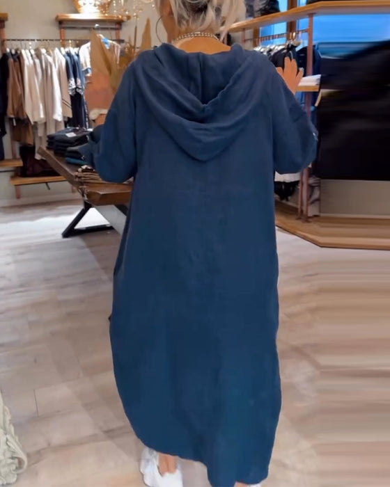 Klänning Med Huva Långärmad Lössittande