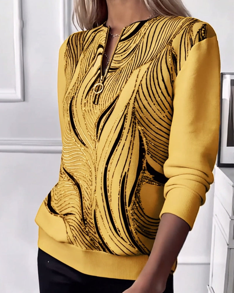 Tröja med tryck och dragkedja, avslappnad