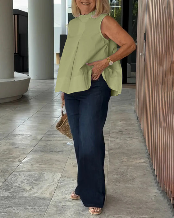 Blus Ärmlös Enfärgad Enkel