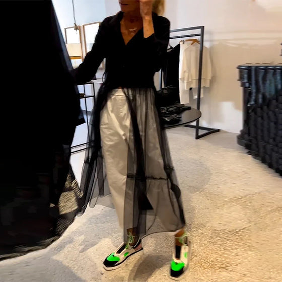Skjorta Fashionabla Flowy Mesh Lång