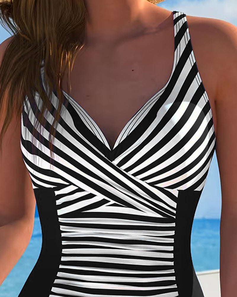 En-Delad Badkläder Randig Färgblock