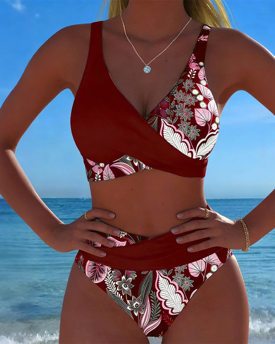 Bikini Kontrastfärg Mode Blommig