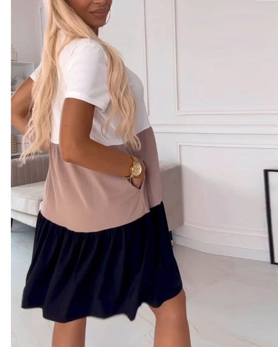 Colorblock kortärmad casual klänning