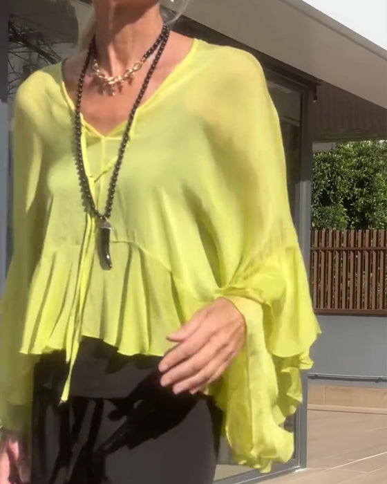 Blus Ruffle Fladdermusärm Fladdermusärm