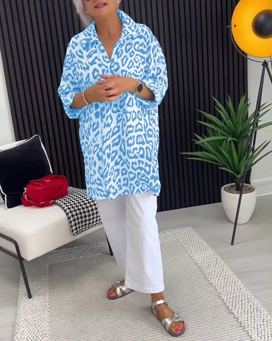 Blus Krage Leopardmönster