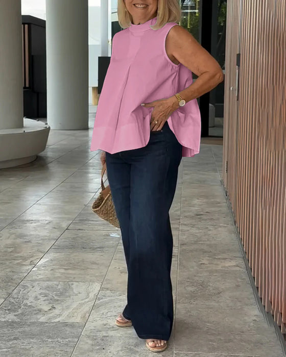 Blus Ärmlös Enfärgad Enkel