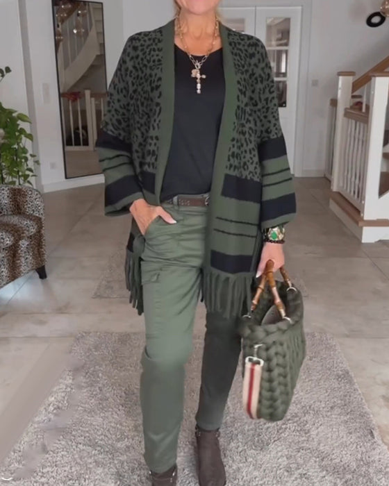 Leopardmönstrad långärmad kofta