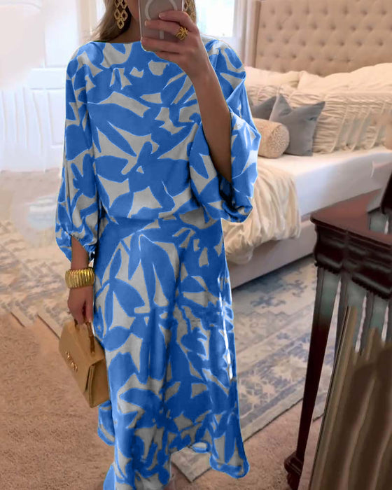 Set Klänning Avslappnad Tryckt Lykthylsa Temperament