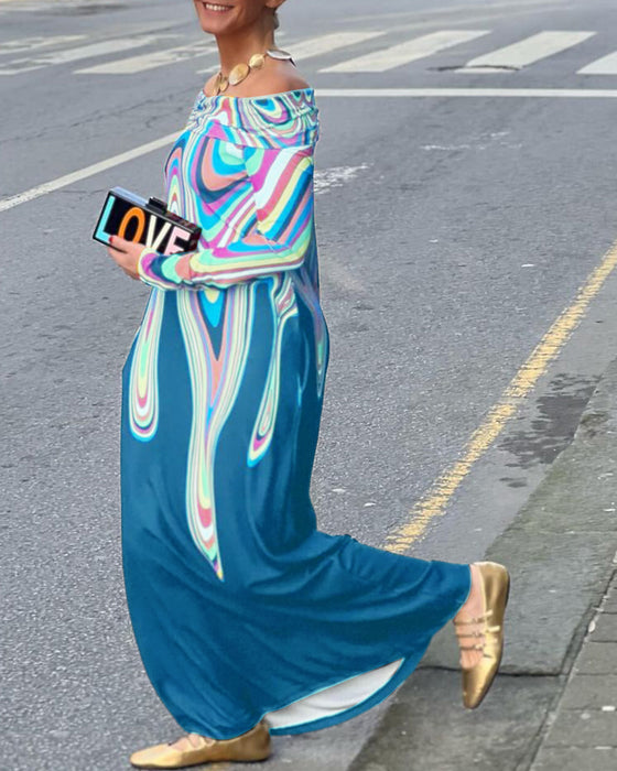 Elegant maxiklänning med lång ärm off shoulder