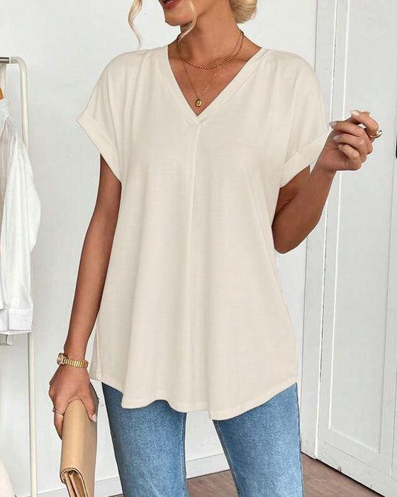 T-Shirt Kortärmad Enfärgad Lapptäcksdesign