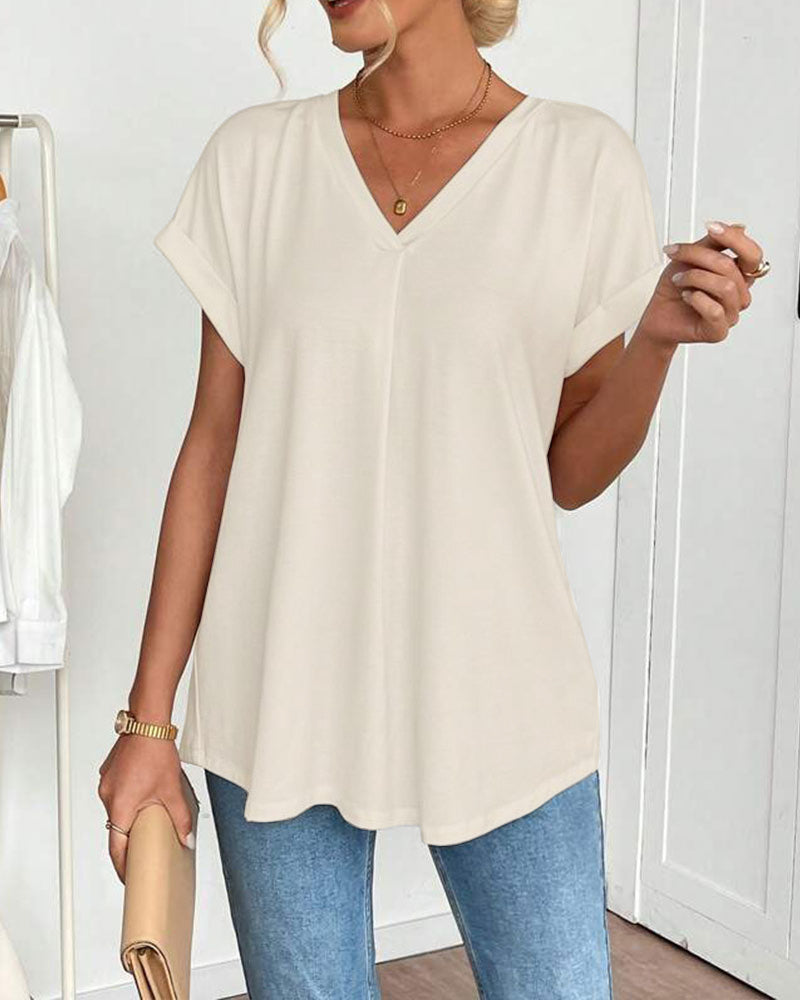 T-Shirt Kortärmad Enfärgad Lapptäcksdesign