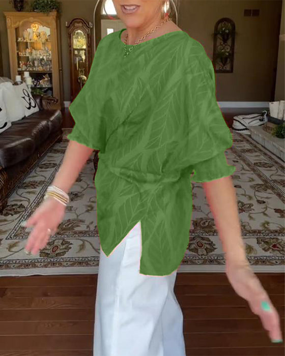 Blus Rund Hals Lös Tryck