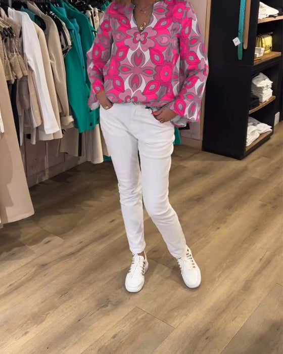 Blus med lösa, mångsidiga stilar och tryck