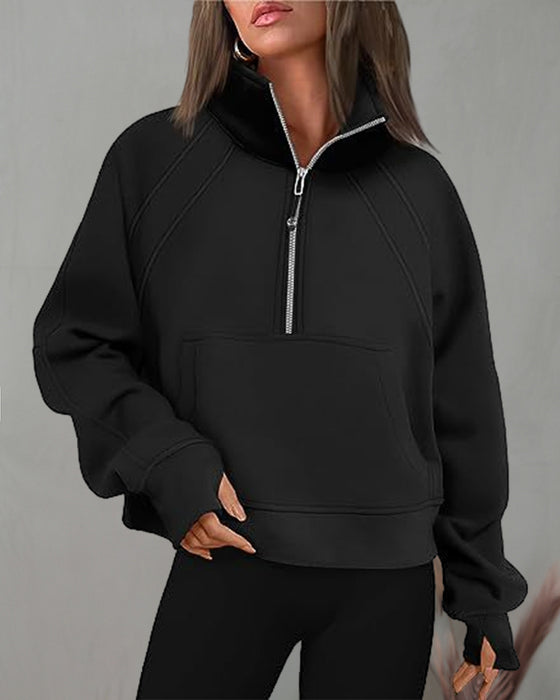 Tröja med turtleneck dragkedja med kort ärm