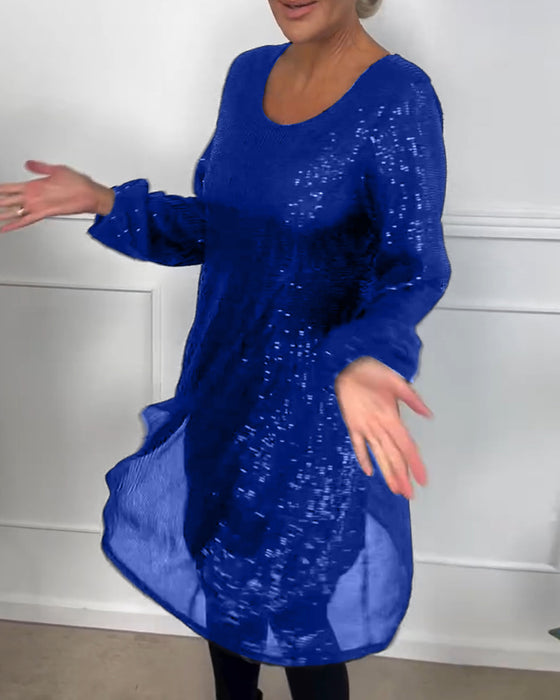 Klänning elegant lykta ärm paljett a-linje