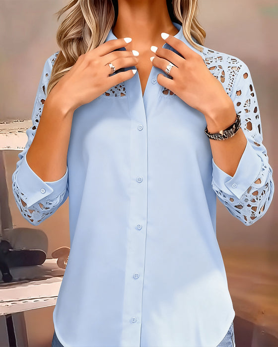 Blus Enfärgad Revir Spets Lappverk