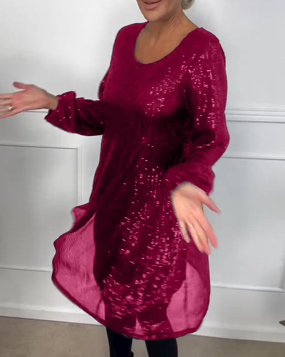 Klänning elegant lykta ärm paljett a-linje