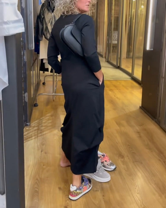 Ofärgad Klänning Med V-Ringning Och A-Linje