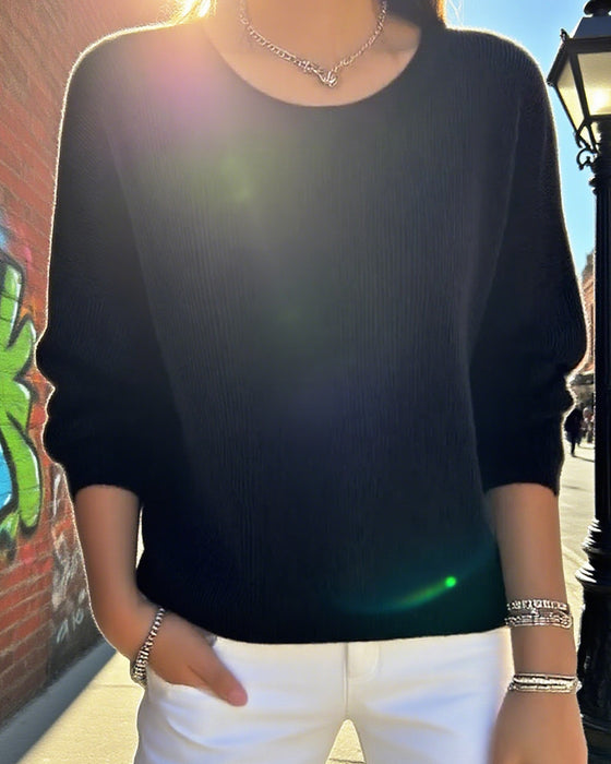 Tröja Enfärgad Rund Hals Fallande Axel