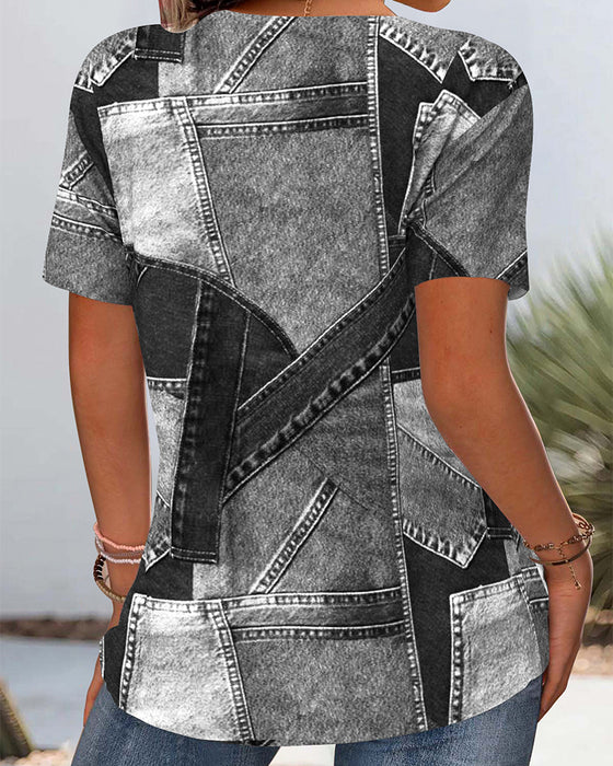 Blus Vintage Denim Kontrast Uthålig