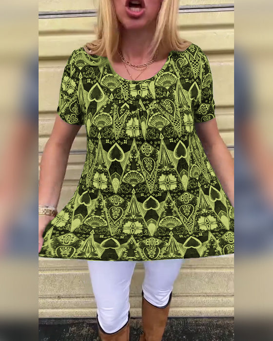 T-shirt med rund hals och tryck i retrostil