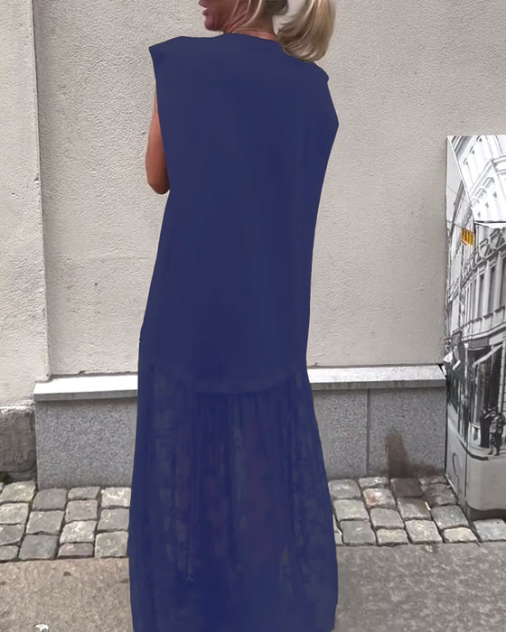 Ärmlös Mesh Patchwork Klänning