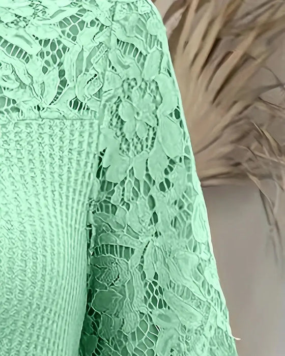 T-Shirt Spets Panel Stickad