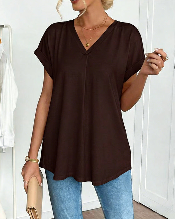 T-Shirt Kortärmad Enfärgad Lapptäcksdesign