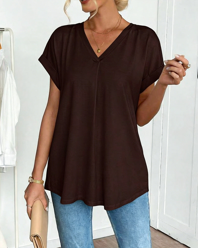 T-Shirt Kortärmad Enfärgad Lapptäcksdesign