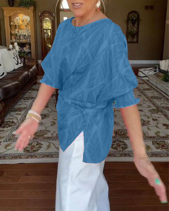 Blus Rund Hals Lös Tryck