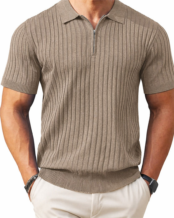 Skjortor Herr Dragkedja Kort Ärm Ribbstickad Polo T-Shirts Golf
