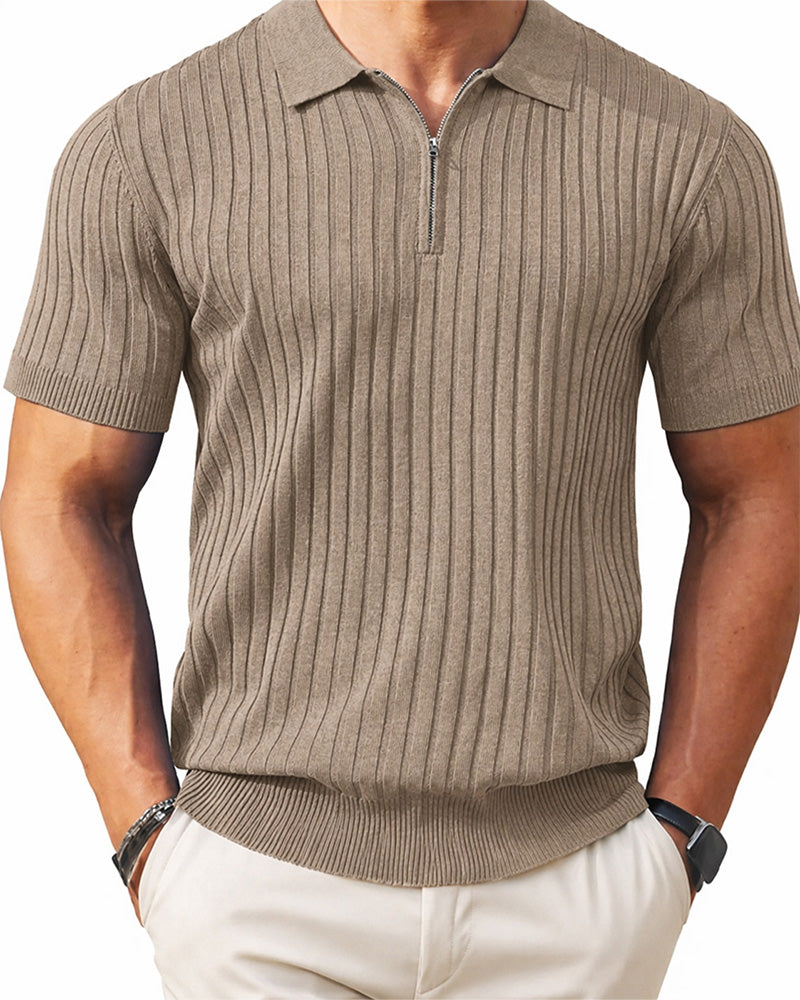 Skjortor Herr Dragkedja Kort Ärm Ribbstickad Polo T-Shirts Golf