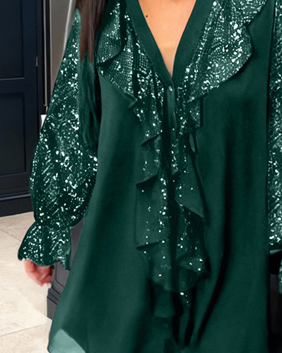 Enfärgade Lössittande Blusar Med Volanger