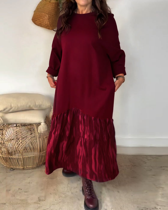 Klänning Rund Halsringning Oregelbunden Lappverkstryck