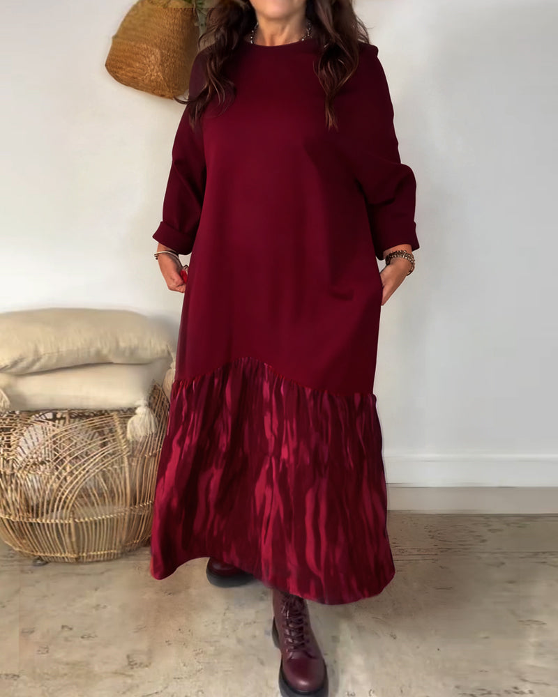 Klänning Rund Halsringning Oregelbunden Lappverkstryck