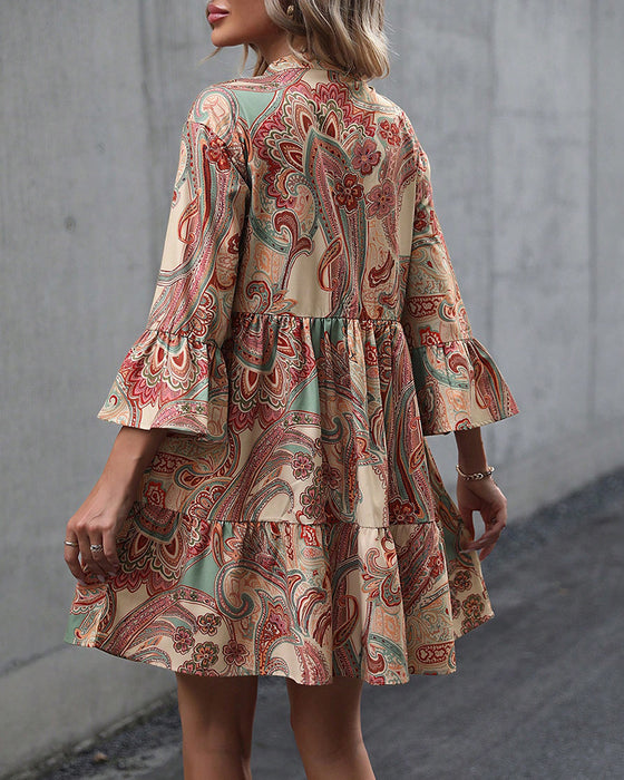 Paisley tryck V-ringad klänning