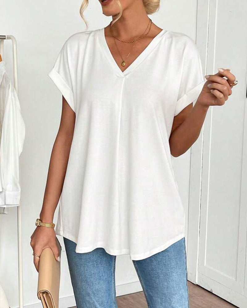 T-Shirt Kortärmad Enfärgad Lapptäcksdesign