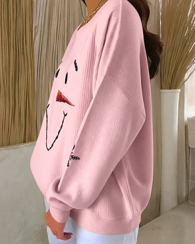 Luvtröja Snögubbe Tryckt Rundhalsad