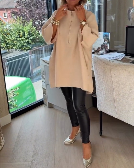 Pullover Ståkrage Halv Dragkedja Lös