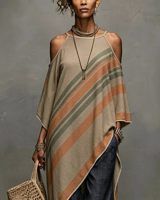 Blus Randig Halter Av-Axel Asymmetrisk